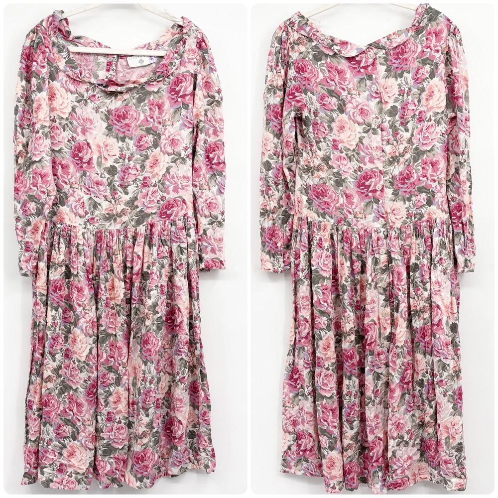 Eileen West Womens Trad Wife Floral Rose Cottagecore Vintage Midi Dress Size 12